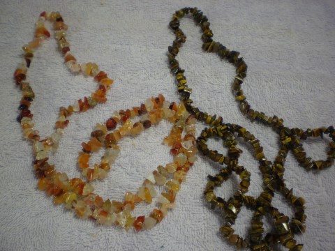 Carnelian chip beads, tigereye chip beads.